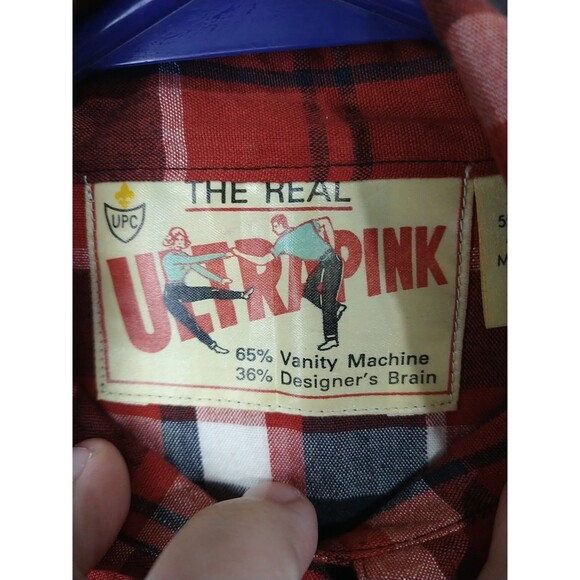 Ultra Pink Men's S Red Flannel Vintage Single Stitch S/S Button Pocket Shirt - Picture 9 of 12